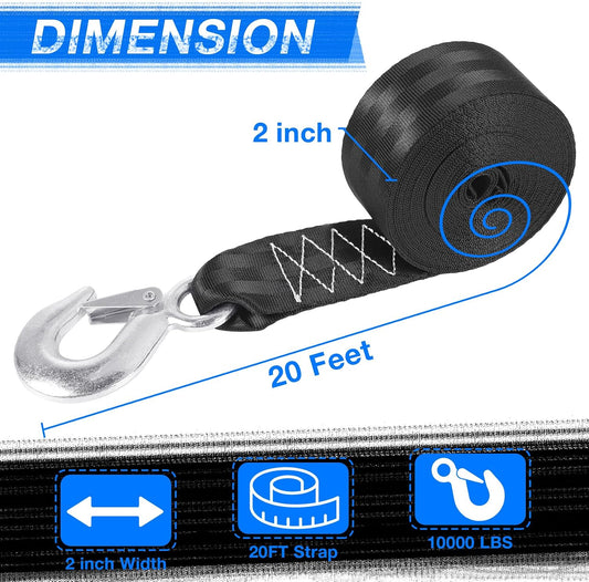 Tow Strap with Hooks, 2" x 20ft Heavy Duty Recovery Strap 15000 lbs Capacity Towing Straps for Car Truck Boat ATV Roadside Emergency