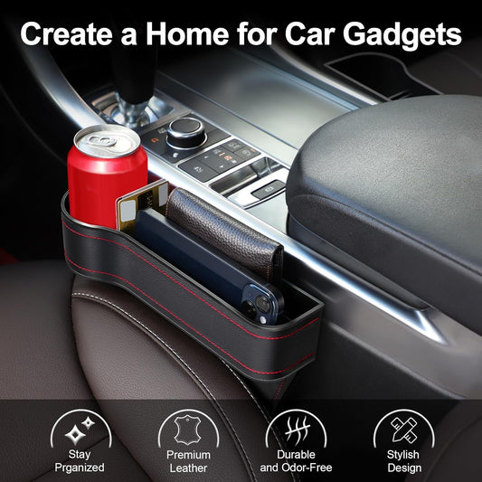 Car Seat Gap Filler, 2 Pack Car Seat Gap Filler Organizer with Cup Holders & 2 Seat Hooks, Car Console Storage Organizer, Car Organizer Front Seat for Storing Phones, Keys, Drinks, Sunglasses
