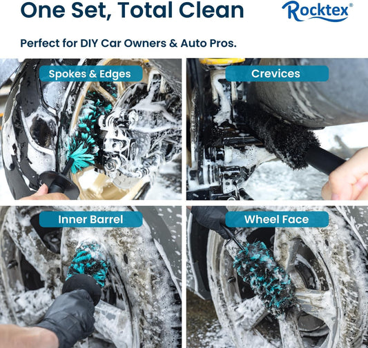 Wheel Brush Set – 3 Sizes Multi-Fiber Blend, Non-Scratch Design for Car & Motorcycle Rims, Spokes, Barrels, Brake Dust, Tight Gaps, Eco-Friendly Clean