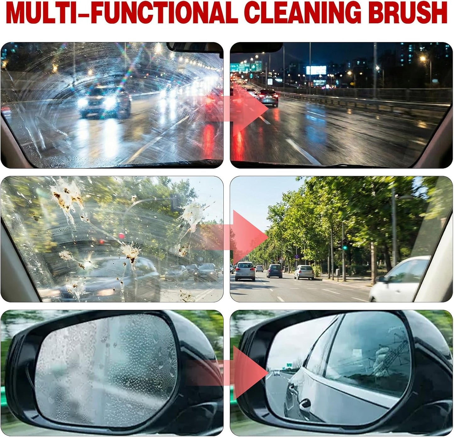 Oil Film Cleaning Brush for Car Windows, 2026 Upgraded Clear Vision Windshield Cleaner with Anti-Rain Coating, Improving Clarity & Safer Driving, Kit with Supplements & Towel, 2 pcs(Red)