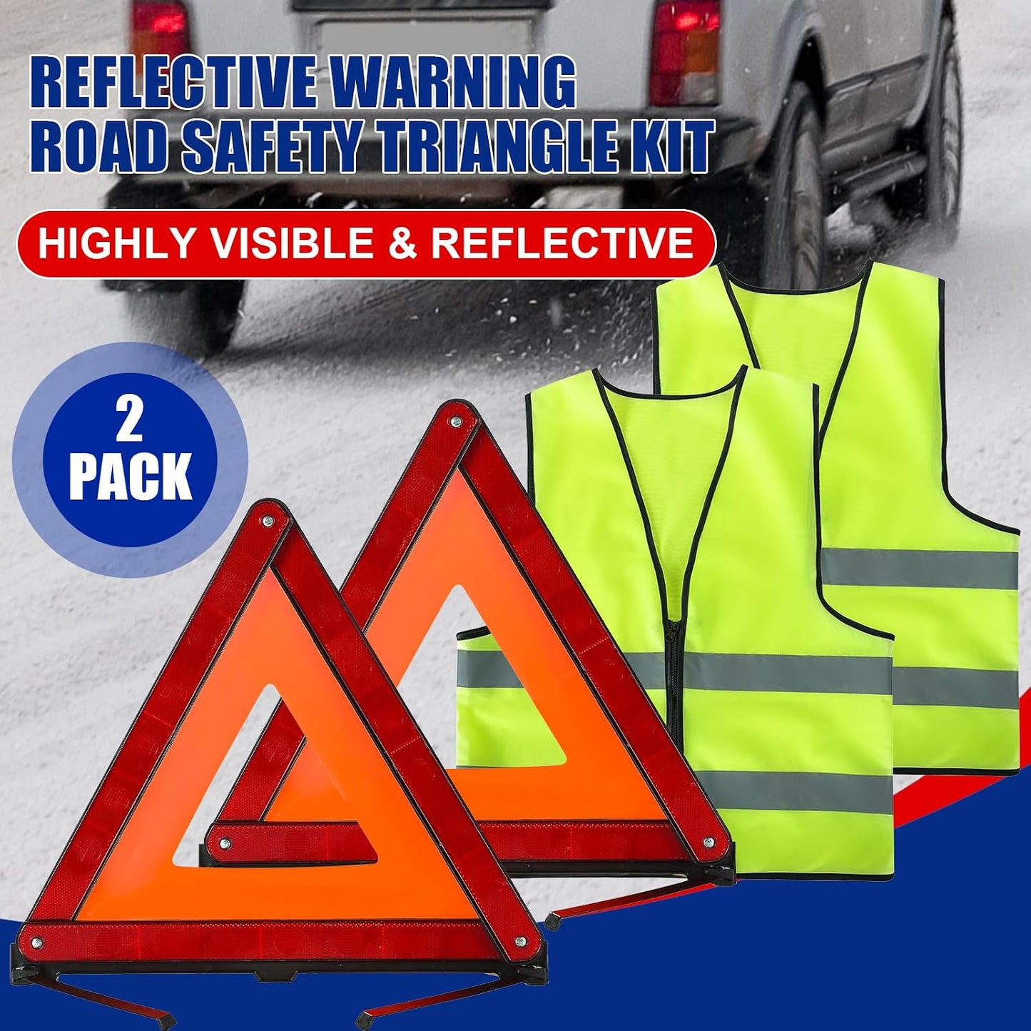 NYXOVA Warning Triangle Kit with Reflective Warning Vest, Reflective Warning Road Safety Triangle Kit, Foldable Safety Triangle Kit Road Emergency Warning Reflector