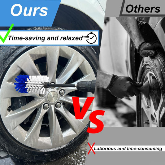 Wheel Brush Kit, Soft Drill Wheel Cleaner Brush, No Scratches Highly Dense Car Cleaning Brush Set for Wheels, Rims, Engines, Exhaust(Red/Black,2Pcs)