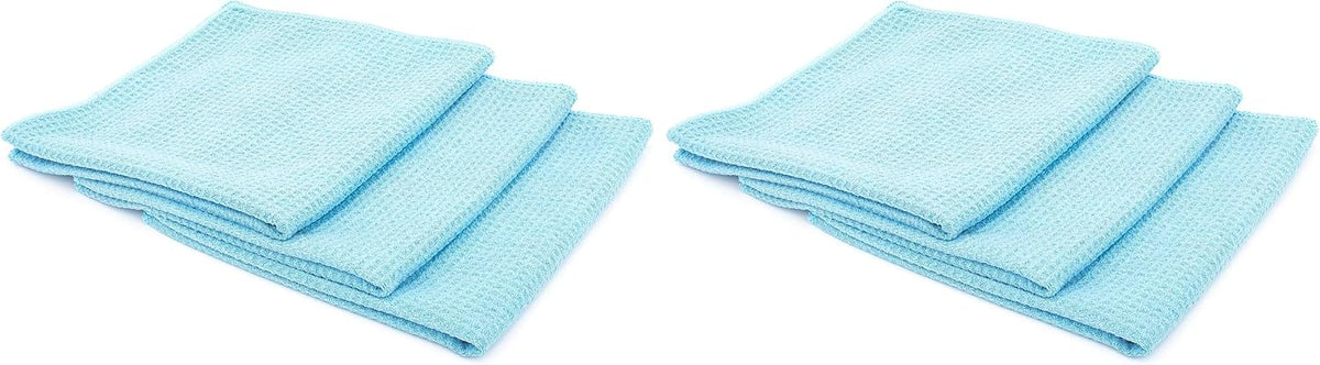 The Rag Company - Standard Waffle Weave Towels, Microfiber Detailing, Window/Glass and Drying, Wax & Polish, Lint-Free, Streak-Free, 370gsm, 16in x 16in, Light Blue (3-Pack)