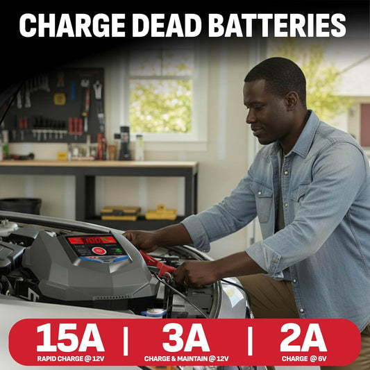 Schumacher Electric Car Battery Charger 12V/6V - Trickle Charger, Maintainer for Automobile & Marine Batteries (AGM/Gel/Deep Cycle) - SC1280