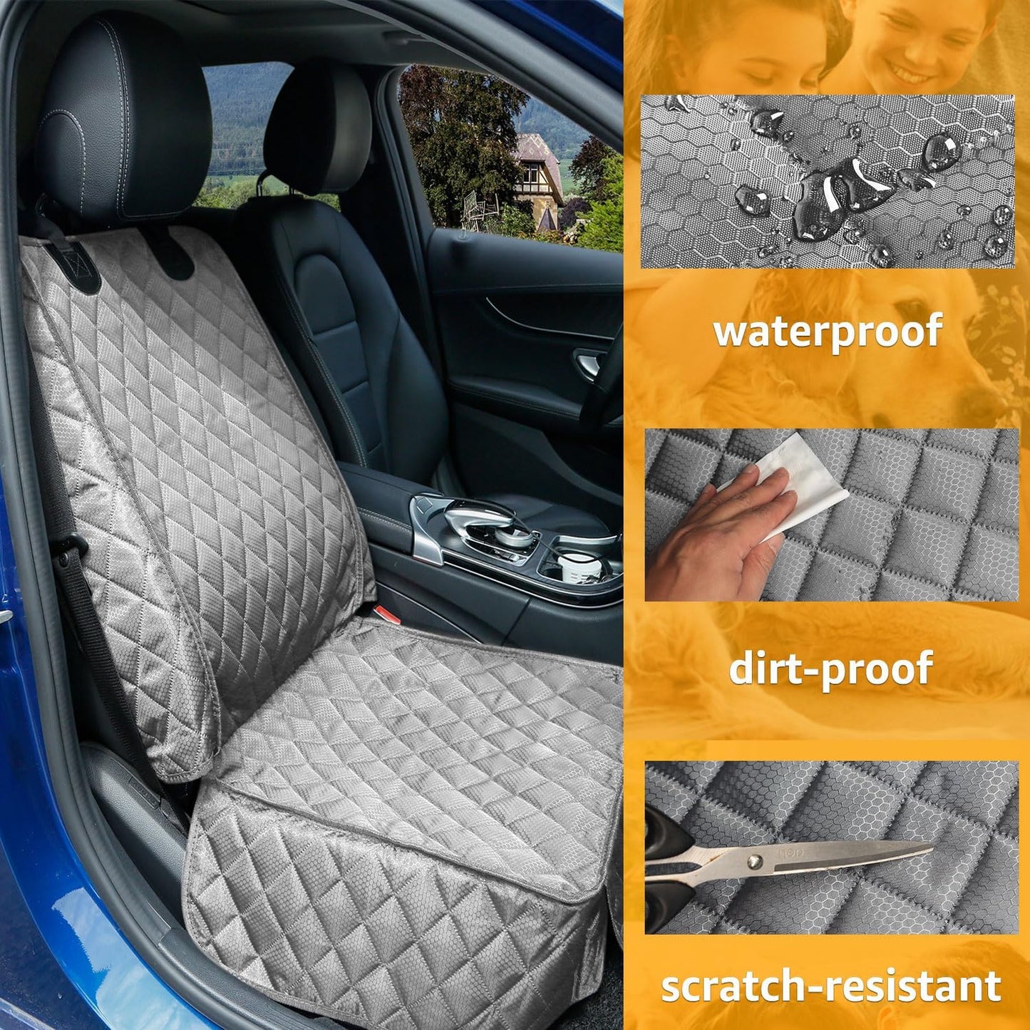 PETICON Waterproof Front Seat Car Cover 2 Pack, Full Protection Dog Car Seat Cover with Side Flaps, Nonslip Scratchproof Captain Chair Seat Cover Fits for Cars, Trucks, SUVs, Jeep, Black