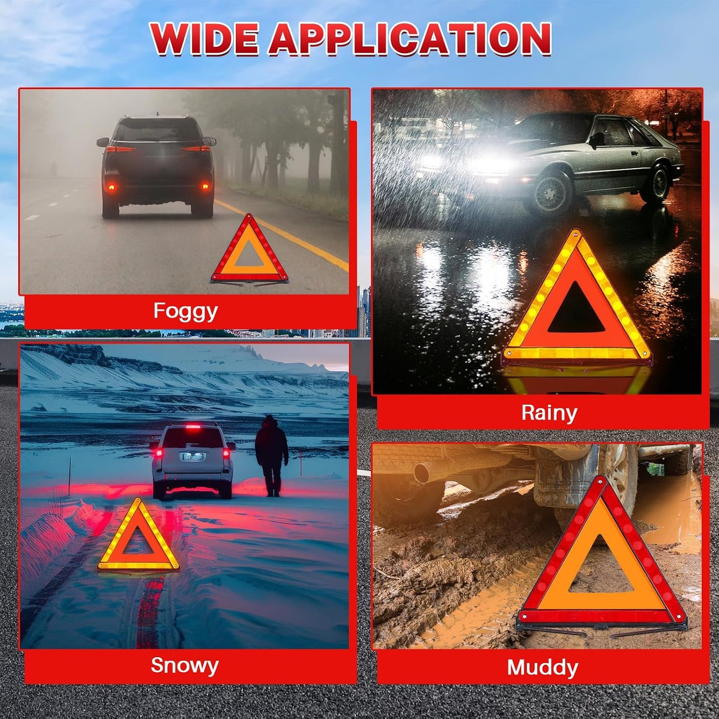MAOPINER 3 Pack Emergency Warning Triangles, Roadside Safety Triangle with Reinforced Base and Carrying Case, Foldable Reflective Warning Triangles for Roadside Safety and Emergency Use