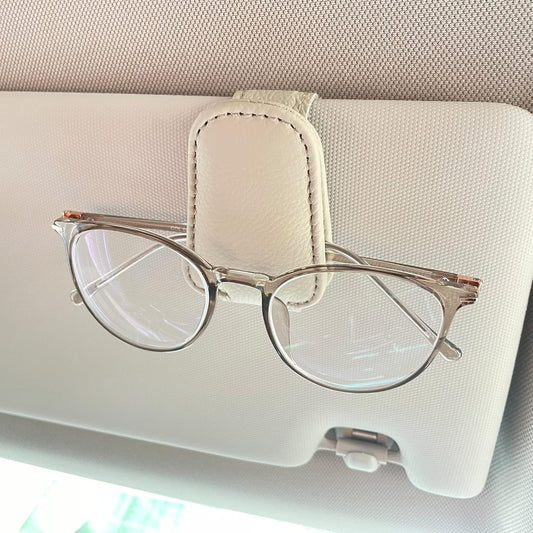 KIWEN Sunglasses Holders for Car Visor, Magnetic Leather Glasses Eyeglass Clip for Car, Ticket Card Clip Sunglasses Mount, Car Visor Accessories Gadgets (1, Black)