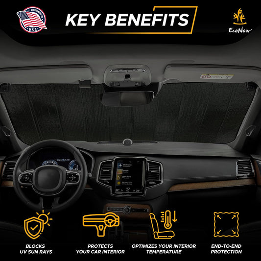 EcoNour Accordion Car Windshield Sun Shade | Car Sun Visor to Protect Harmful UV Rays | Foldable Automotive Windshield Sunshades | Window Sun Blocker to Keep Your Vehicle Cool & Comfort - 58" x 28"