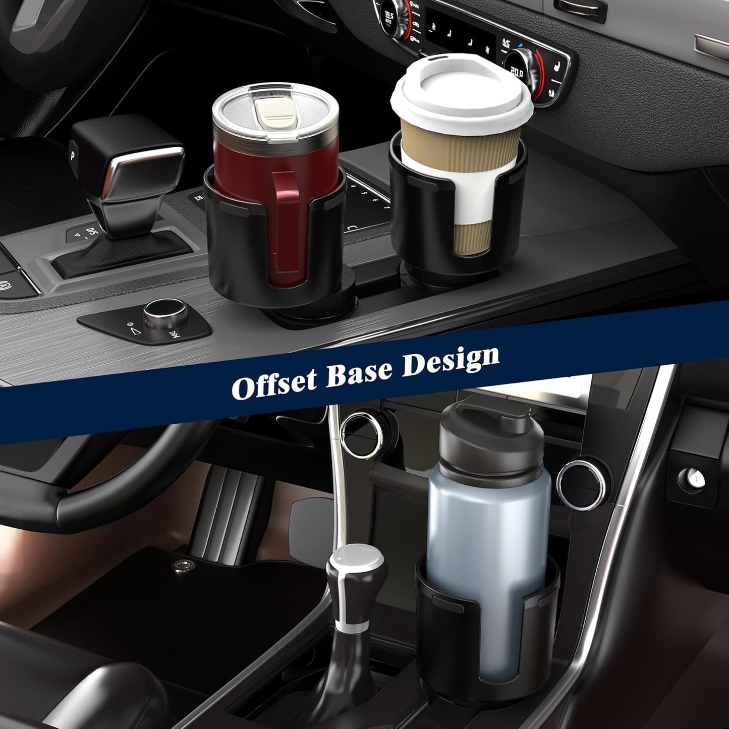 Car Cup Holder Expander, Cup Holder Expander for Car with Stretchable Rubber Base, Large Cup Holder Adapter Compatible with Yeti, Hydro Flask, Nalgene, Stanley, Owala, Bottles in 2.8”-4.13”, 2 Pack