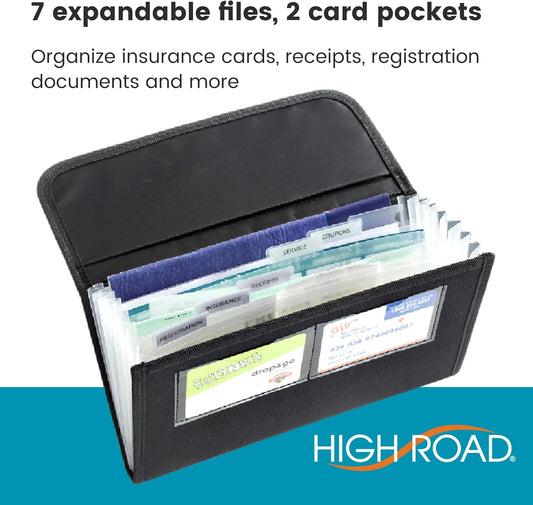 High Road Glove Box Organizer - Insurance and Registration Holder for Car Documents and Paperwork - Expandable Front Seat Organizer with Card Pockets