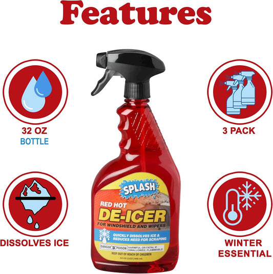 Splash Red Hot De-icer Windshield Trigger Spray 32 Ounces (Pack of 3)