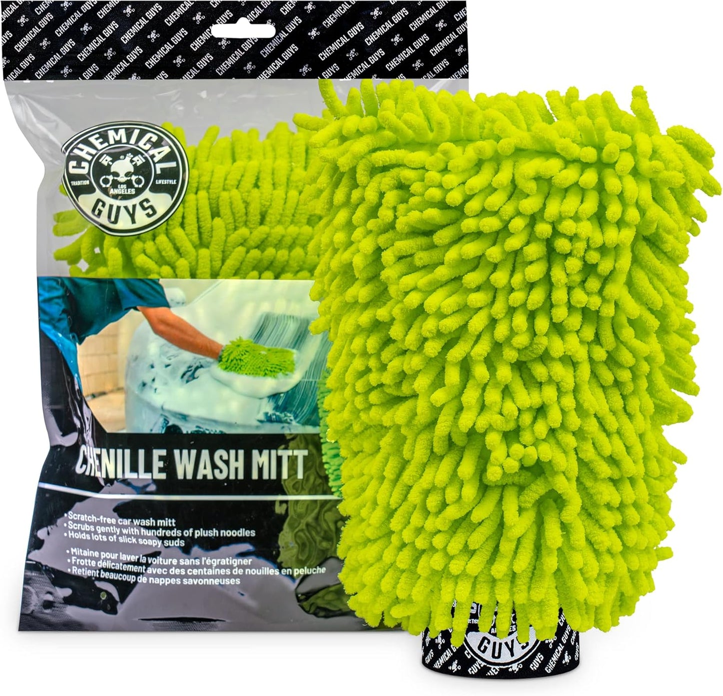 Chemical Guys Chenille Premium Scratch-Free Microfiber Wash Mitt for Car Washing - Lime Green, Ultra-Soft Car Wash Glove, Swirl-Free Finish, Safe for Trucks, SUVs, Motorcycles, and More