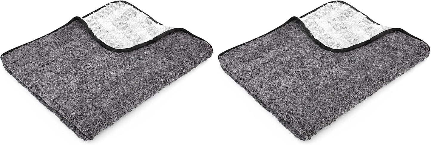 The Rag Company Gauntlet Car Drying Towel, Ultra-Absorbent 70/30 Blend Korean Microfiber, Dries Vehicles Faster Without Scratching, 900 GSM, 30x36 Inches, Ice Grey/Grey, 1-Pack