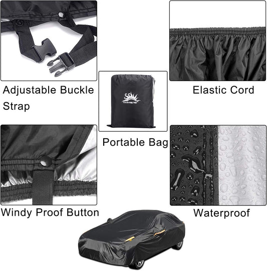Full Car Covers for Sedan, Car Cover Waterproof All Weather Windproof Dustproof UV Protection Scratch Resistant Indoor Outdoor Univers