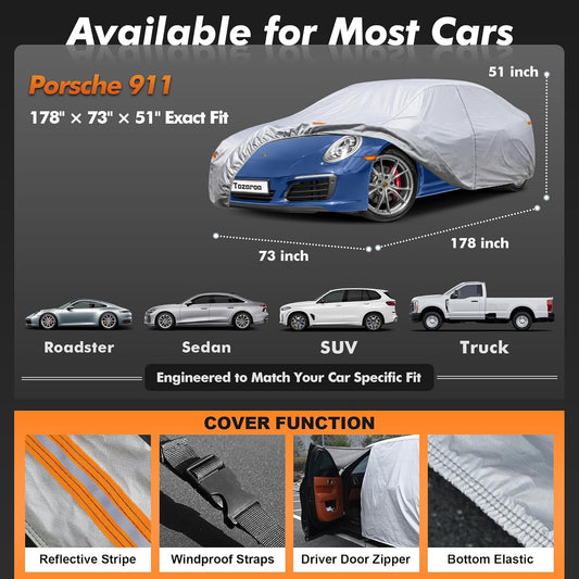 Car Cover Waterproof All-Weather,Heavy-Duty Outdoor Full Exterior Automobiles Sedan/Coupe (Length 186-193 inch) with Windshield Sun Shade Universal Fit Toyota Camry, Tesla Model 3, Accord etc
