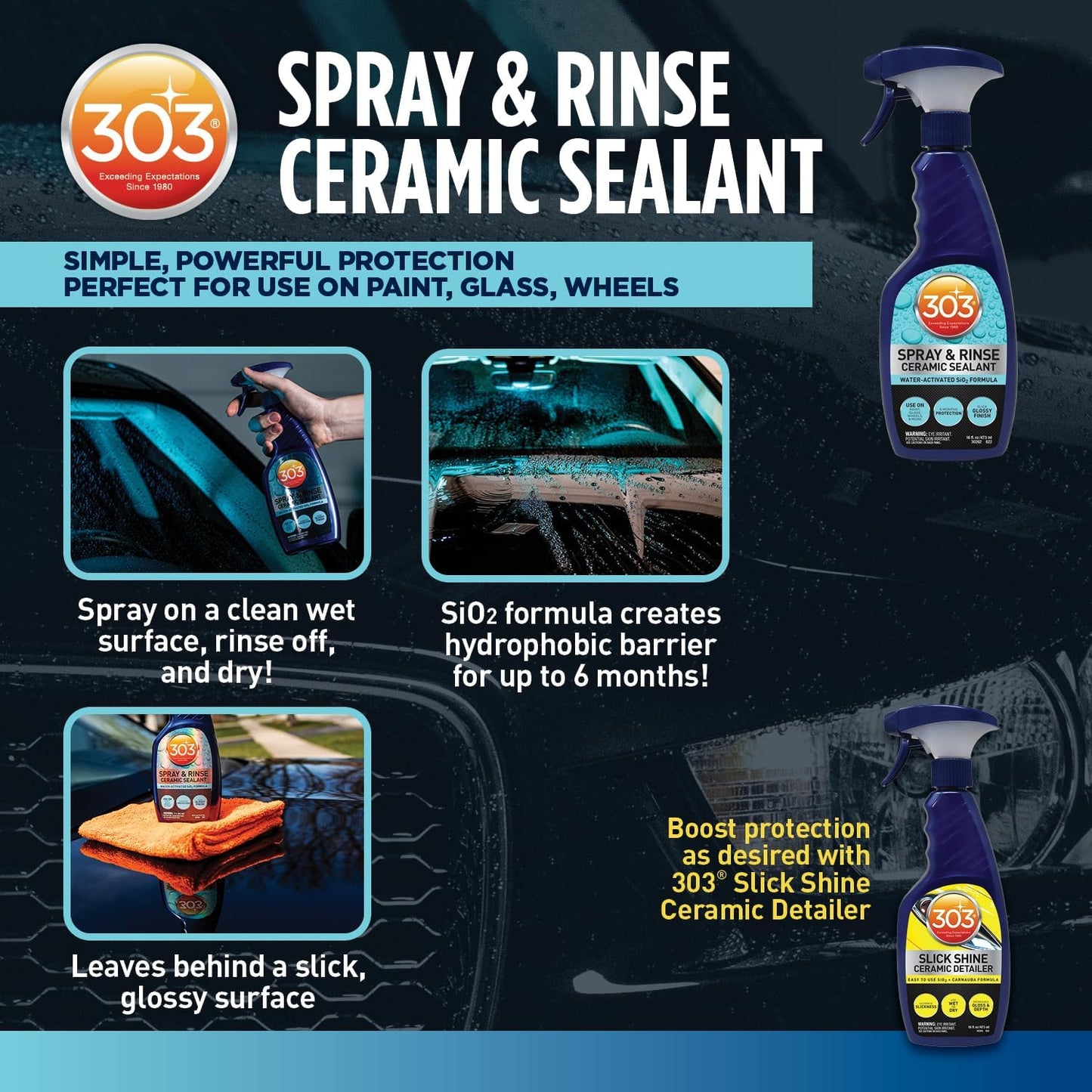 303 Products Spray & Rinse Ceramic Sealant – Quick Ceramic Coating – Water-Activated SiO2 Formula – 6 Months of Protection – Water Repellent Ceramic Spray – Easy to Use – 16 Oz (Pack of 1) (30262)