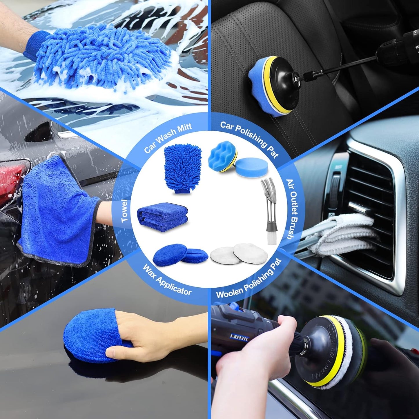 TTRCB 27Pcs Car Detailing Kit, Car Detailing Brush Set, Auto Detailing Drill Brush Set, Car Detailing Brushes, Car Wash Kit, Car Accessories, Car Cleaning Tools Kit for Interior, Exterior, Wheels