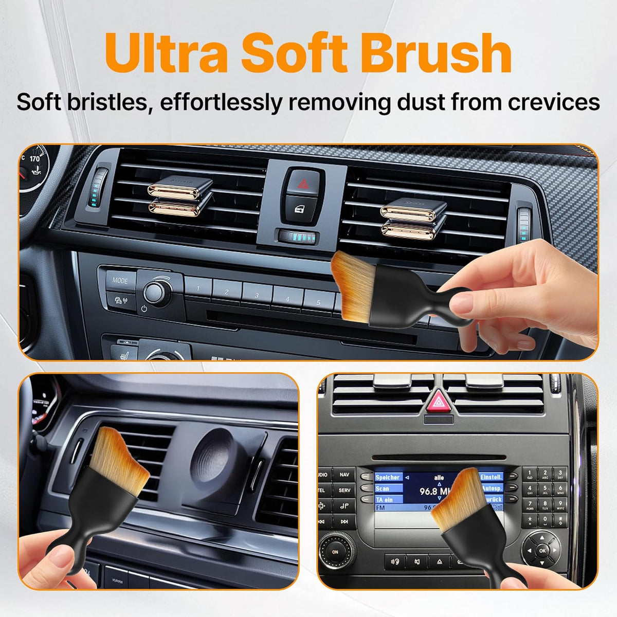 8 Pcs Car Detailing Brush Set, Soft Bristle Cleaning Brushes for Interior and Exterior Care, 4 Versatile Brushes Designed for Dashboards, Vents, Wheels, Tires, and Precision Detailing