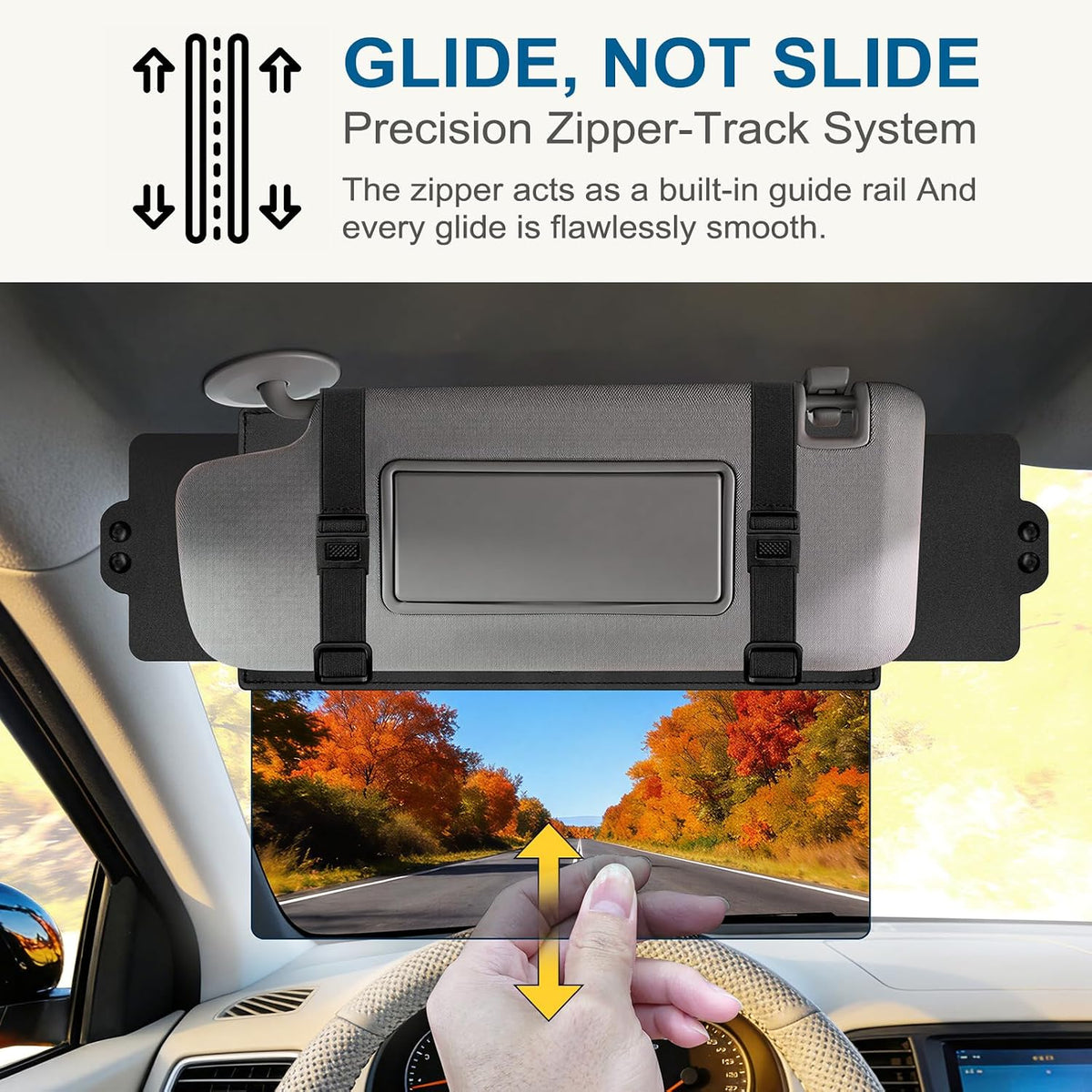 Veharvim Sun Visor Extender for Car (Polarized, UV400, PC Lens, 2 Side Sunshade), Car Visor Extender Sun Blocker, Visor Extender Attachment, Anti-Glare for Safe Driving