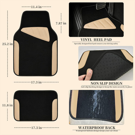 CAR PASS Waterproof Universal Car Floor Mats, Leopard Print Car Mats Fit for SUV,Vans,sedans, Trucks,Set of 4pcs Car Carpet with Driver Heel Pad and Nibs Backing, Leopard Car Accessories Gray Leopard