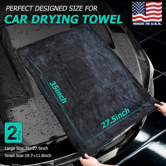 Microfiber Towels For Cars 2-Pack Car Drying Towel 1300 Gsm Ultra-Large Soft Microfiber 35" x 27.5" & 19.7" x 11.8" Towels Are Great For Car And Home Cleanups No Streaks, Scratches Or Water Spots