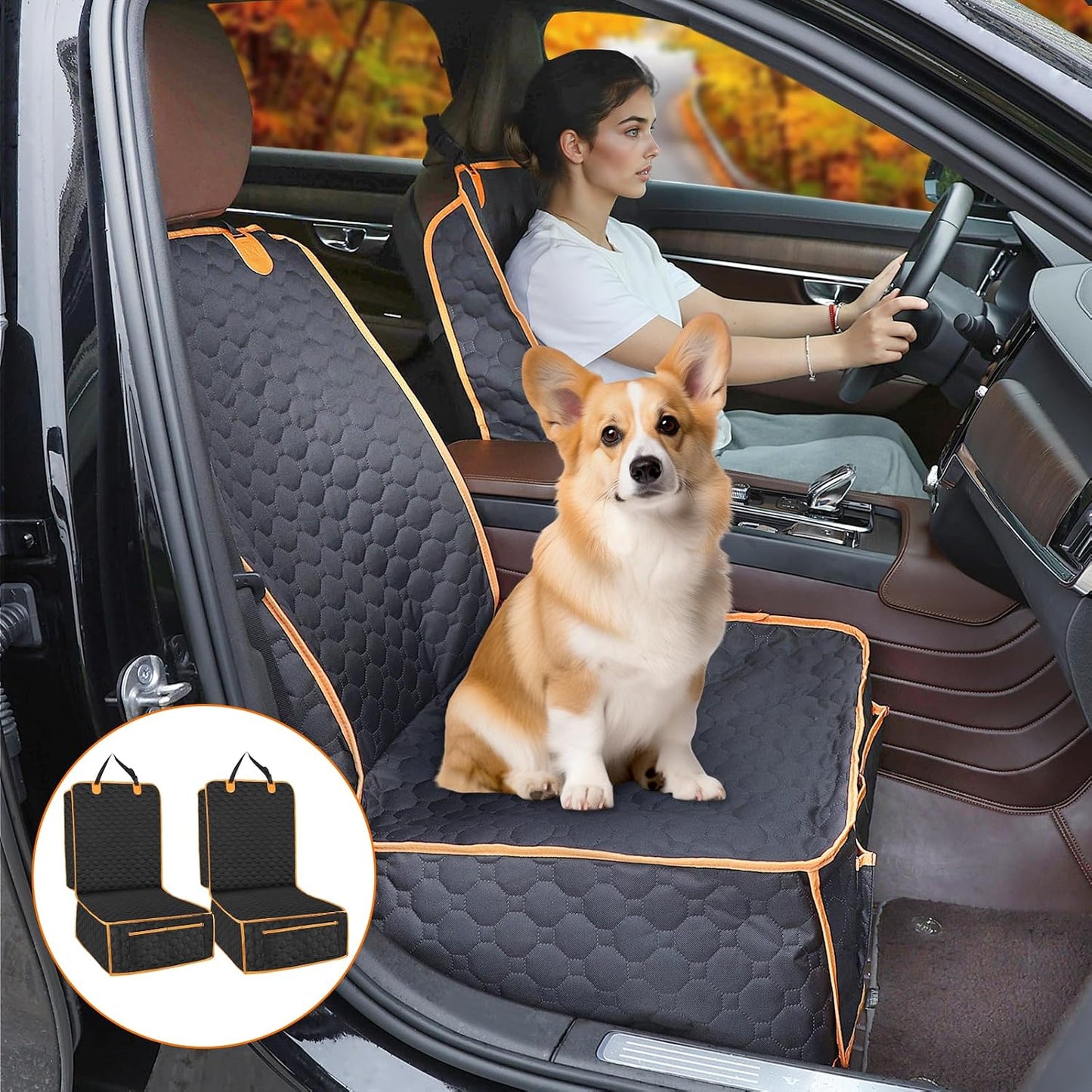 1 Pack Front Seat Car Cover, Waterproof Dog Car Seat Cover, Non-Slip & Scratch-Proof, Pet Car Seat Protector with Side Flaps and Storage Pocket, Car Seat Cover for Most Cars, Trucks and SUVs