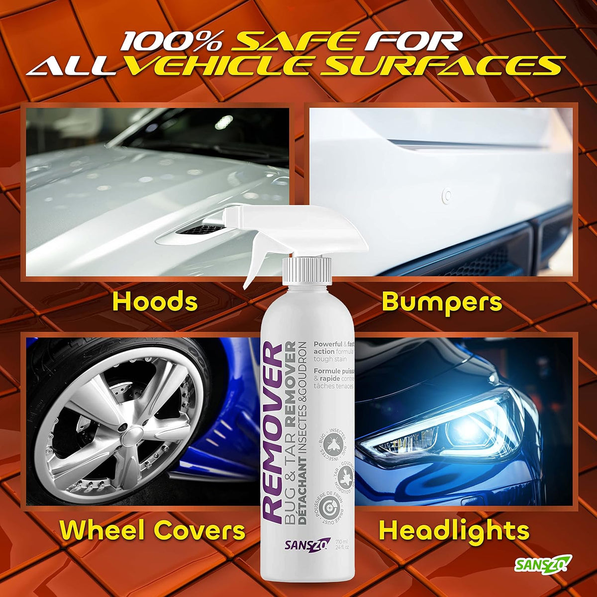 SansZo Bug and Tar Remover - Powerful and Fast-Acting All Purpose Exterior Cleaner & Degreaser - Streak Free Car Detailing Without Scratching, 24 OZ, 2 Pack