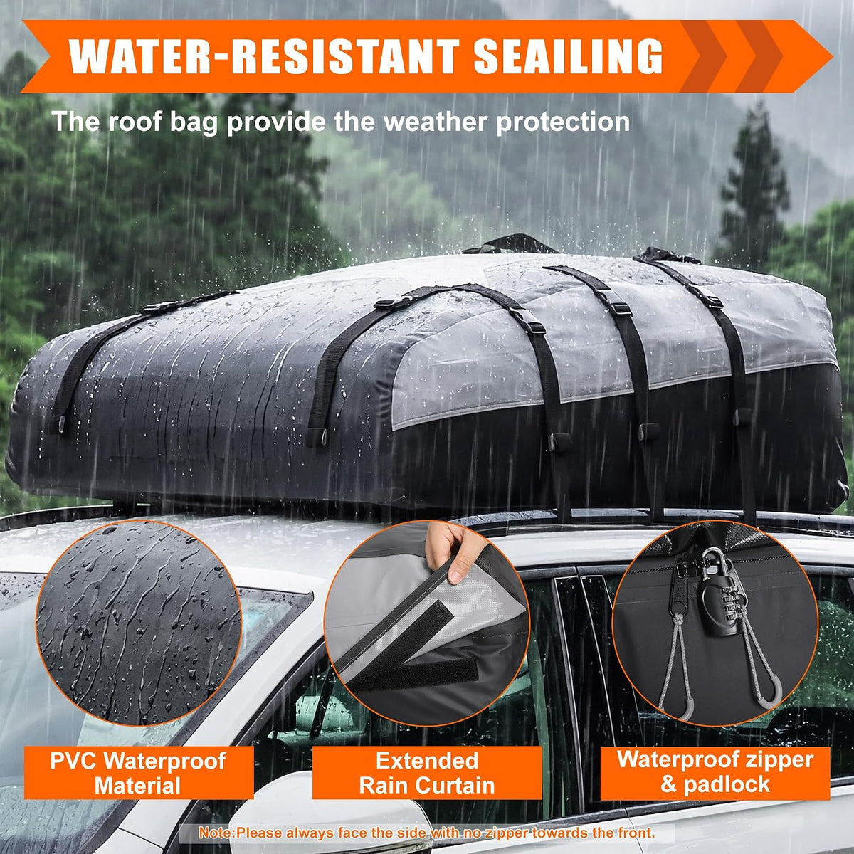 Sailnovo Rooftop Cargo Carrier Roof Bag,20 Cubic feet Soft PVC Waterproof Roof Bag for Most Vehicles with/Without Rack with Strap,Anti-Slip Mat,Padlock,Foldable Car Top Carrier for Road Trip Camping