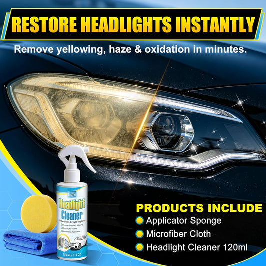 Headlight Cleaner & Restorer Kit – Instant Oxidation, Yellowing & Road Grime Remover – Revives Cloudy Headlamps to Crystal Clear – Includes Sponge & Towel – 5oz/150ml for Cars, Trucks & SUVs