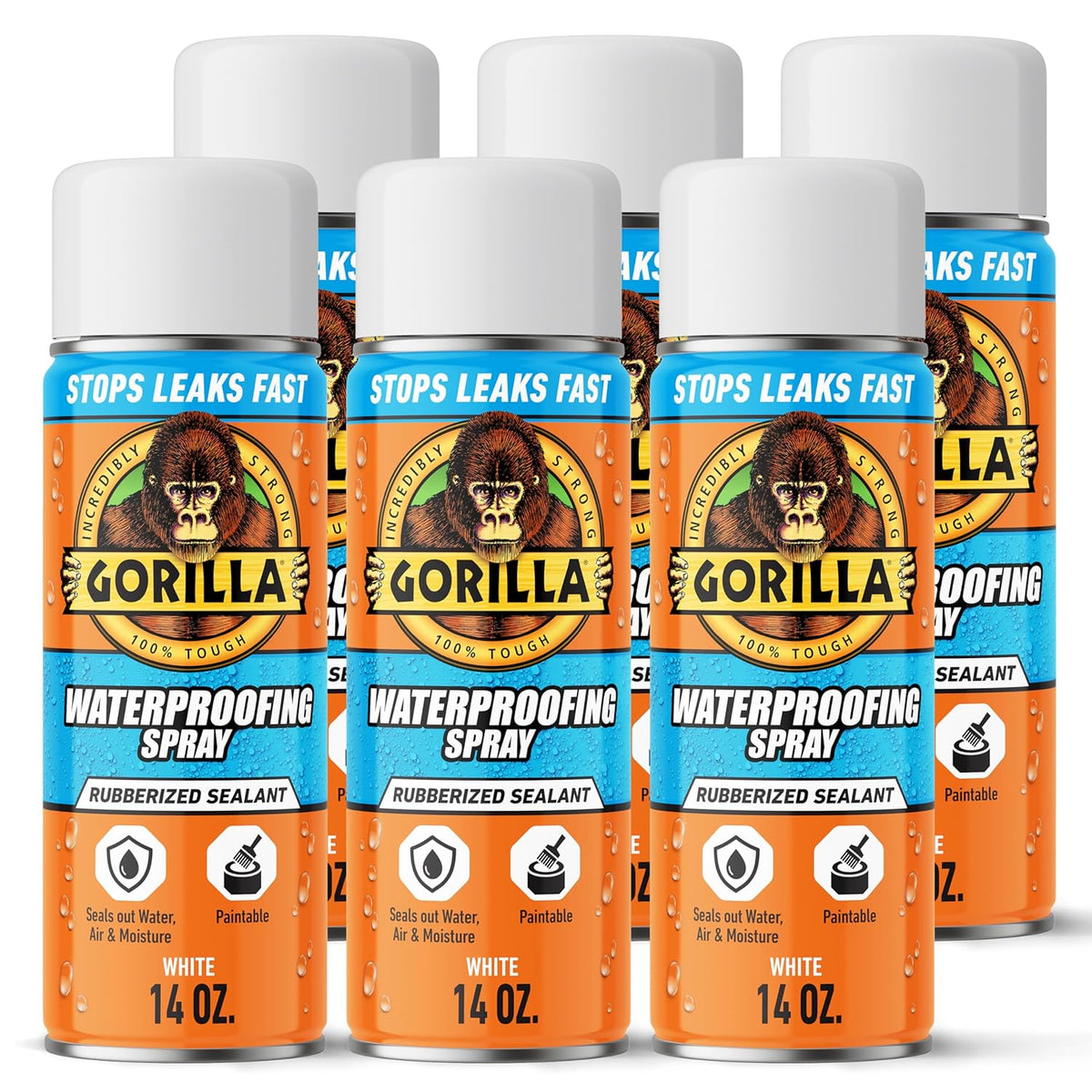 Gorilla Waterproofing Spray Clear, Flexible Rubberized Sealant Coating, Paintable UV Resistant, Seals Water Air Moisture, 14 oz (Pack of 1), for Roofs Gutters Skylights RVs Windows & More