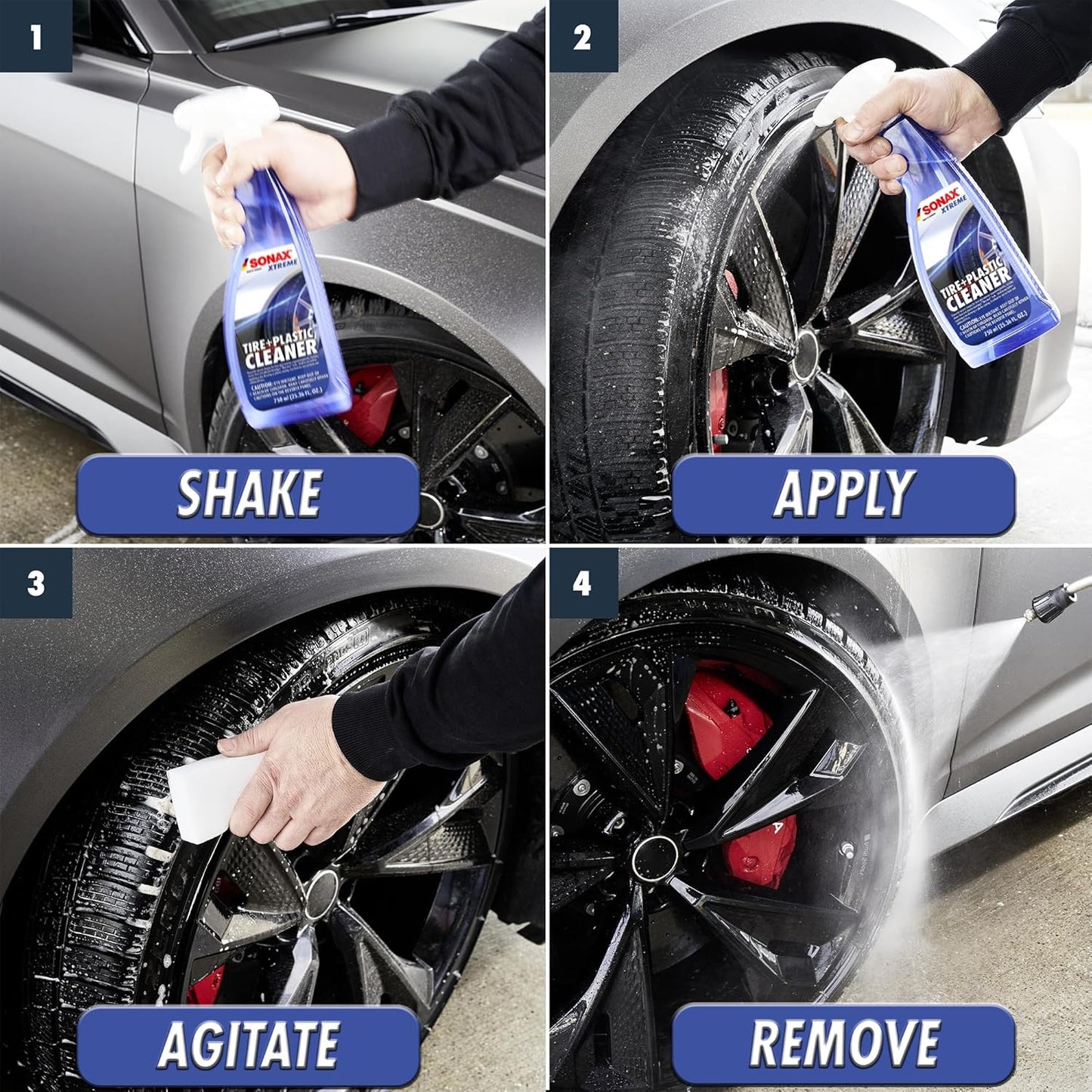 SONAX Tire Cleaner | Powerful Foaming Spray Removes Tire Grime, Brake Dust & Old Dressings | Safe on All Tires & Wheels | Deep Black Finish & Shine Enhancer | Professional Strength | 269400 | 750 ml
