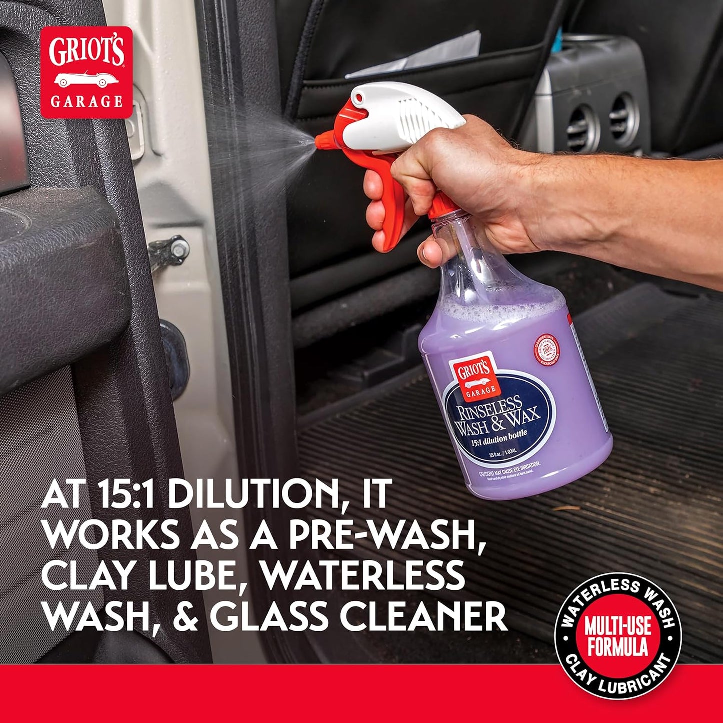 Griot's Garage Rinseless Wash and Wax for Car Cleaning and Detailing, No-Rinse, Waterless Formula For RVs, Boats, Trucks, Motorcycles and More, 10493, 16oz