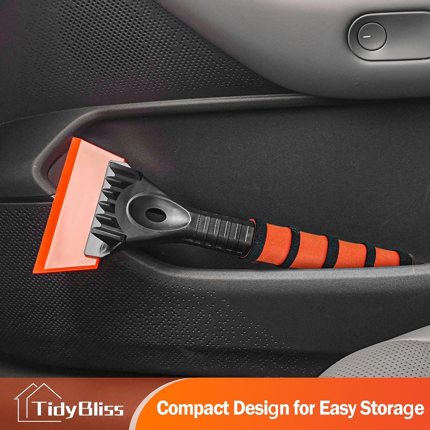 TidyBliss Ice Scraper and Snow Brush for Car Windshield, 24.8 inches Aluminum Frost Remover with Ergonomic Foam Grip for SUV Truck Glass Window (Orange)
