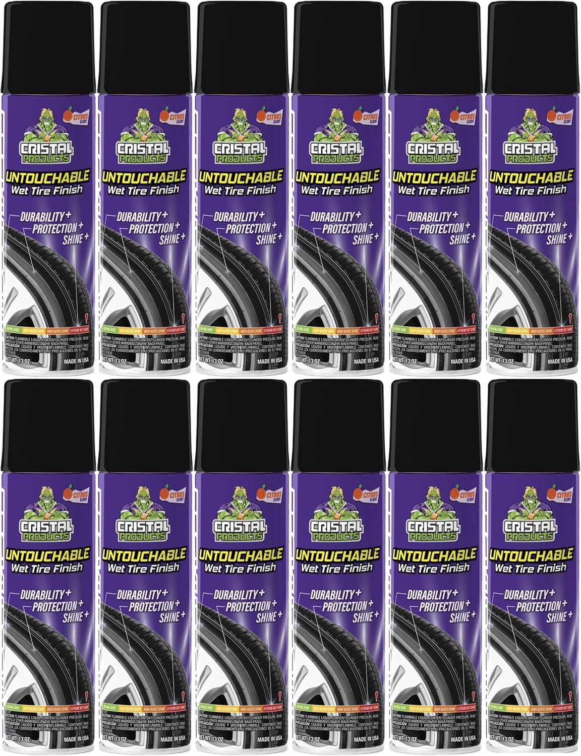 Cristal Products Untouchable Tire Shine Spray (1 Pack) – Citrus Scent, Wet Look Tire Shine, No Sling, Long Lasting Car Tire Shine, No Touch Application