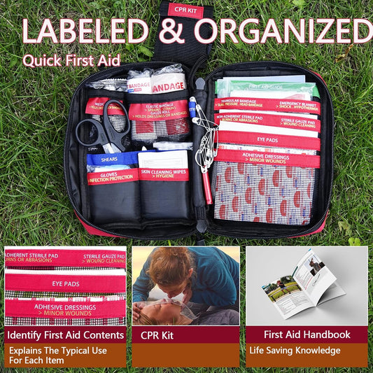 First Aid Kit, Professional Trauma First Aid Kit with Labelled Compartments Molle System for Car, Hiking, Backpacking, Camping, Traveling, and Cycling