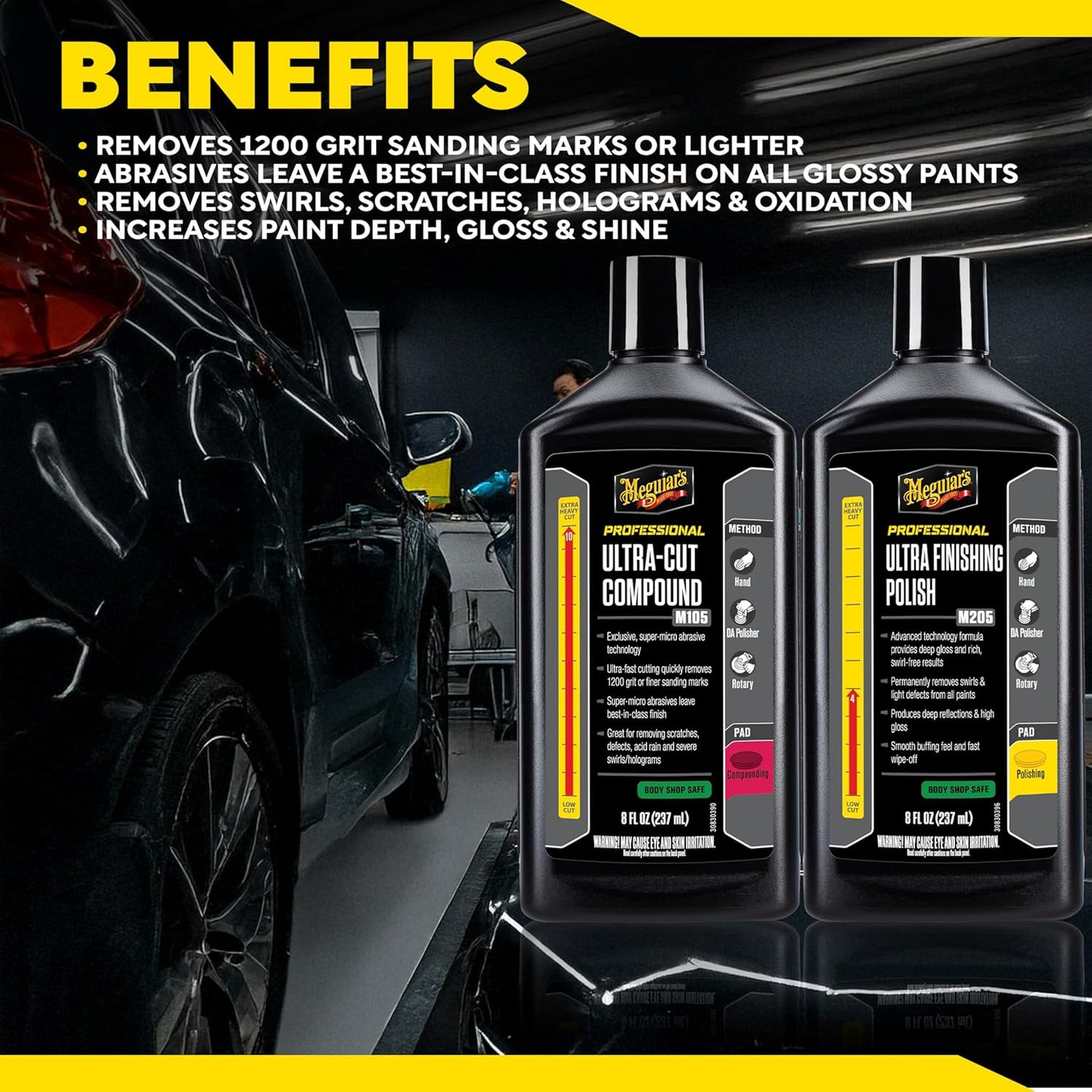 Meguiar’s Mirror Glaze Bundle, Polishing Compound Kit —Includes Ultra-Cut Compound And Ultra-Finishing For Scratch-Free Exterior Gloss; For Car Paint On Cars, Trucks & Suvs