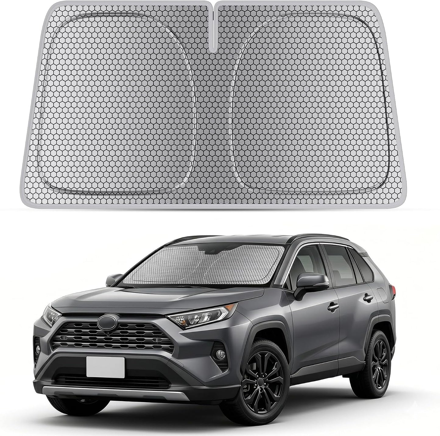 helloleiboo Graphene Car Windshield Sun Shade Car Sun Shade for Windshield with Heat Absorption Coating Foldable Design with UV Protection to Keep Your Car Interior Cooler Silver (X-Large-61 × 34 in)