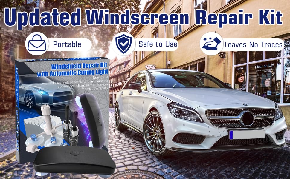 Windshield Repair Kit, 2 PCS Windshield Crack Repair Kit with Suction Cup Curing Light, Automotive Nano Fluid Vehicle Windscreen Tool, Glass Repair Kit for Chips and Cracks Professional ooo(Dark-Blue)