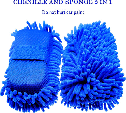Microfiber Car Wash Sponge-Non-Scratch Wash Mitt-Two Sided Chenille Microfiber Washing Sponge-Mitt for Cars, Trucks, SUVs, Boats(2 Pack Green)