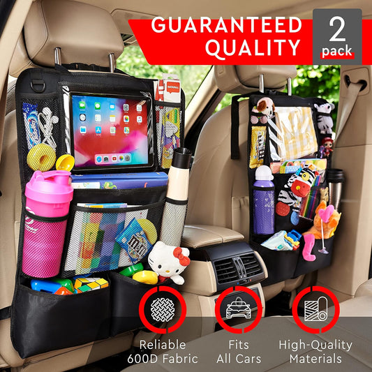 Helteko Backseat Car Organizer, Kick Mats Back Seat Protector with Touch Screen Tablet Holder, Organizer for Kids, Travel Accessories, Mat 9 Storage Pockets 2 Pack