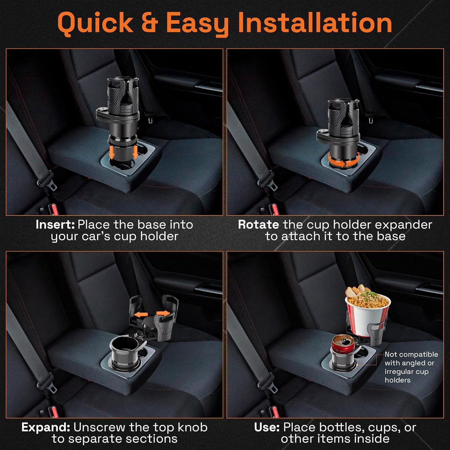 Car Cup Holder Expander 2 in 1, Expandable Cup Holder with Adjustable Base, The Upper Part Fits Yeti, Ramblers, Hydroflask, Other Large Bottles/Mugs, expandable to 3"-6.5"