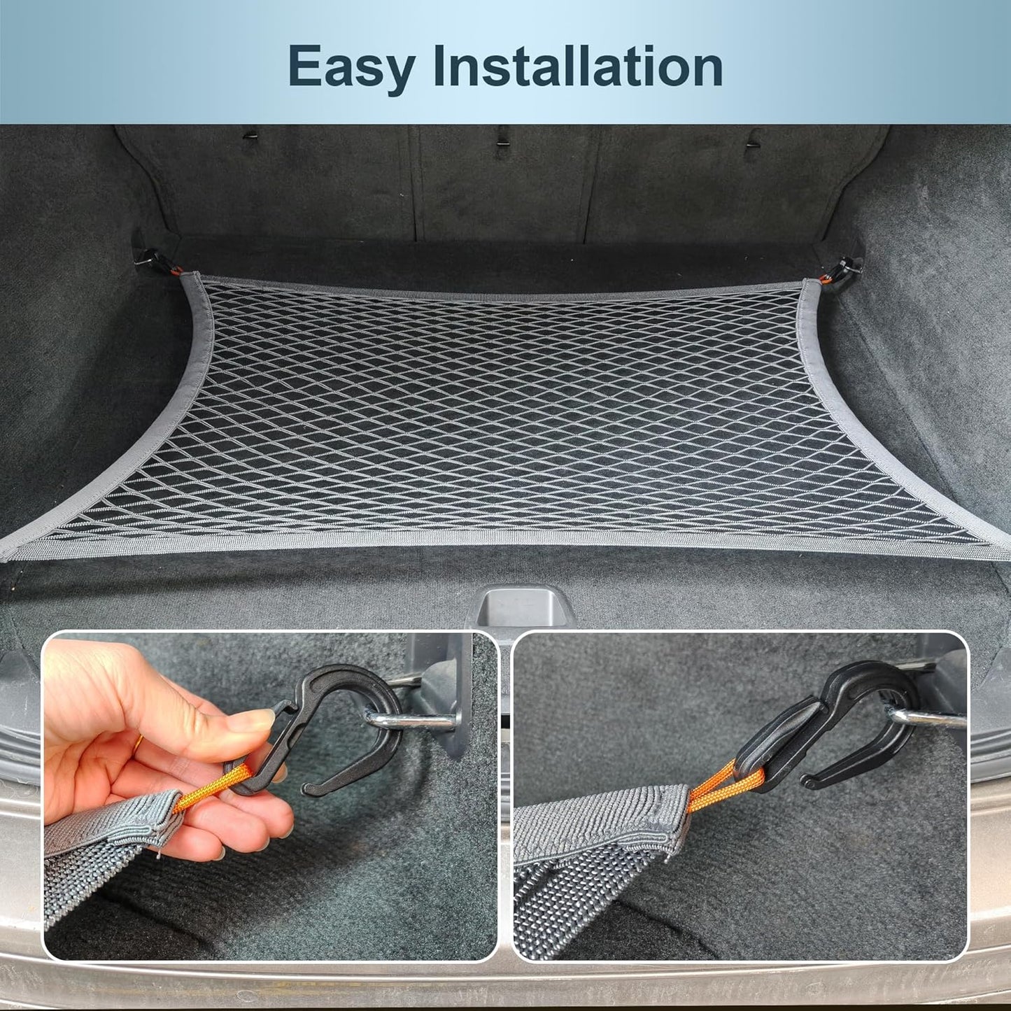 Upgraded Cargo Net for Car Trunk SUV Truck Sedan, 27.5"x19.6" High Elastic Mesh Storage Net with Thickened ABS Hooks, 3000D Polyester & 2240D Spandex, Gray