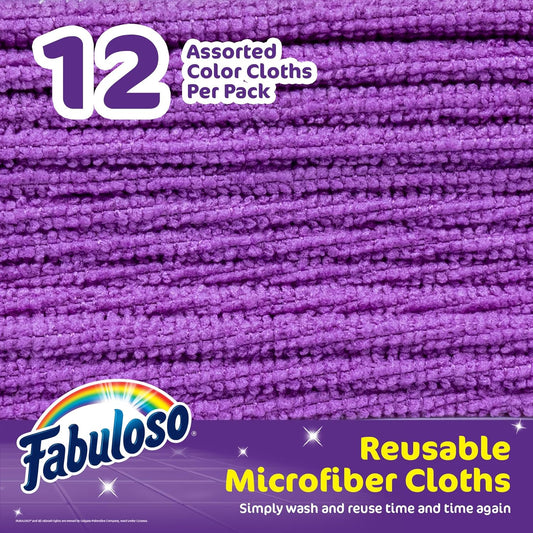 Fabuloso Microfiber Cleaning Cloths for Home & Car, Lint-Free Scratch-Free Rags for Glass, Kitchen & Wood, Reusable Machine Washable, Absorbent for Dusting & Wiping, Rainbow, 13 x 13 in, 8 Count
