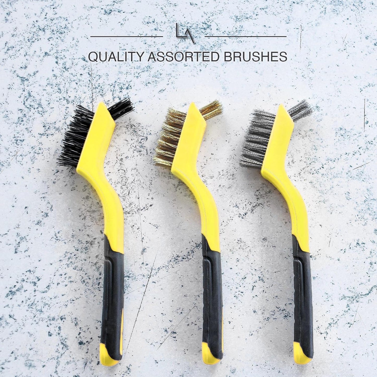 Lavaxon Wire Brush Set 3Pcs - Nylon/Brass/Stainless Steel Bristles with Curved Handle Grip for Rust, Dirt & Paint Scrubbing with Deep Cleaning – 7 Inches (Red)