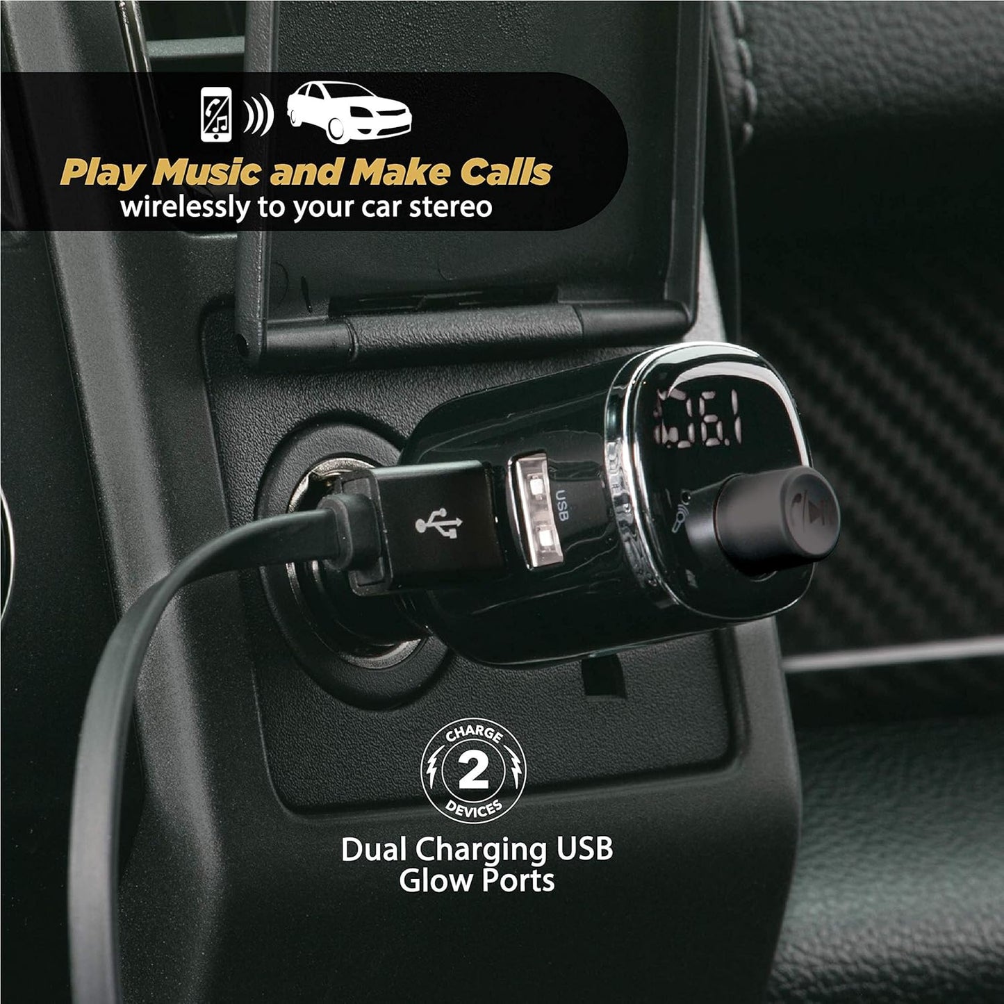 Scosche BTFM4-SP1 BTFREQ Universal Bluetooth Handsfree Car Kit with FM Transmitter and Dual USB Ports, Black