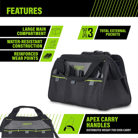 AWP Tool Bags, Premium Tool Bag, Black, Durable Tool Tote, for Professionals and Contractors