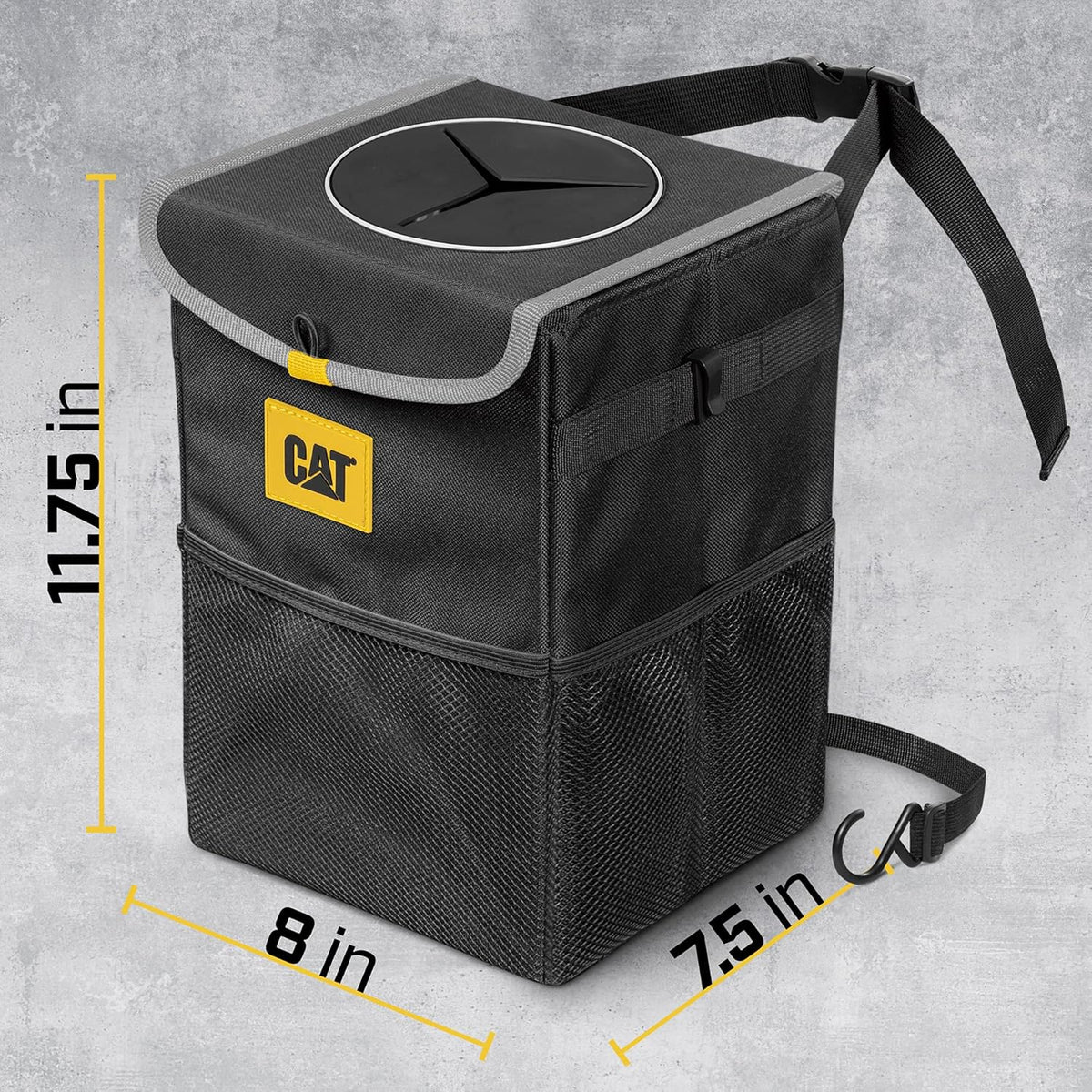 CAT® Car Trash Can & Ice Cooler – 2.4 Gallon Hanging Organizer with Anti-Spill Lid, Leak-Proof Waterproof Liner, Multi-Use Vehicle Bin for Cars, Trucks, SUVs – Heavy-Duty Travel Accessory