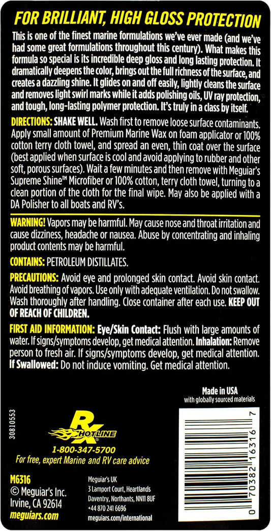 Meguiar's M6332 Flagship Premium Marine Wax, Easy to Use Boat Polish and Wax, Remove Scratches, Swirls, and Oxidation While Leaving Lasting Protection, 32 Oz Bottle