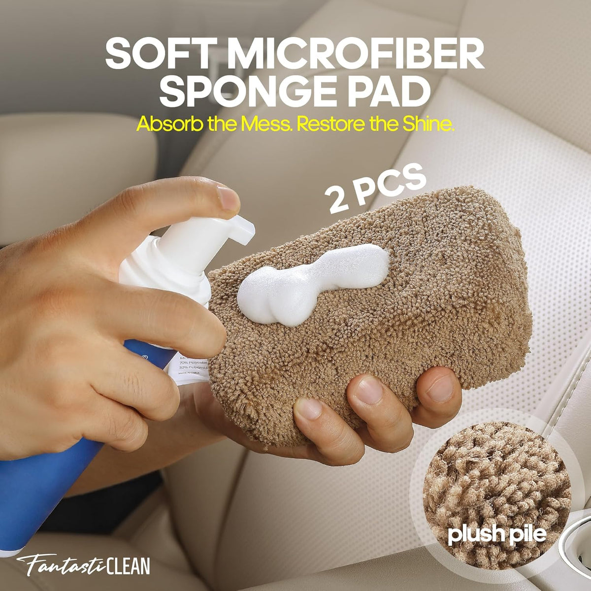 Fantasticlean 9PCS Car Interior Detailing Set, Microfiber Cloth & Applicator, Single-Head Detailing Brushes, Natural Bristles, Scratch-Free & Ultra-Soft for Seats Leather Care or Cleaning
