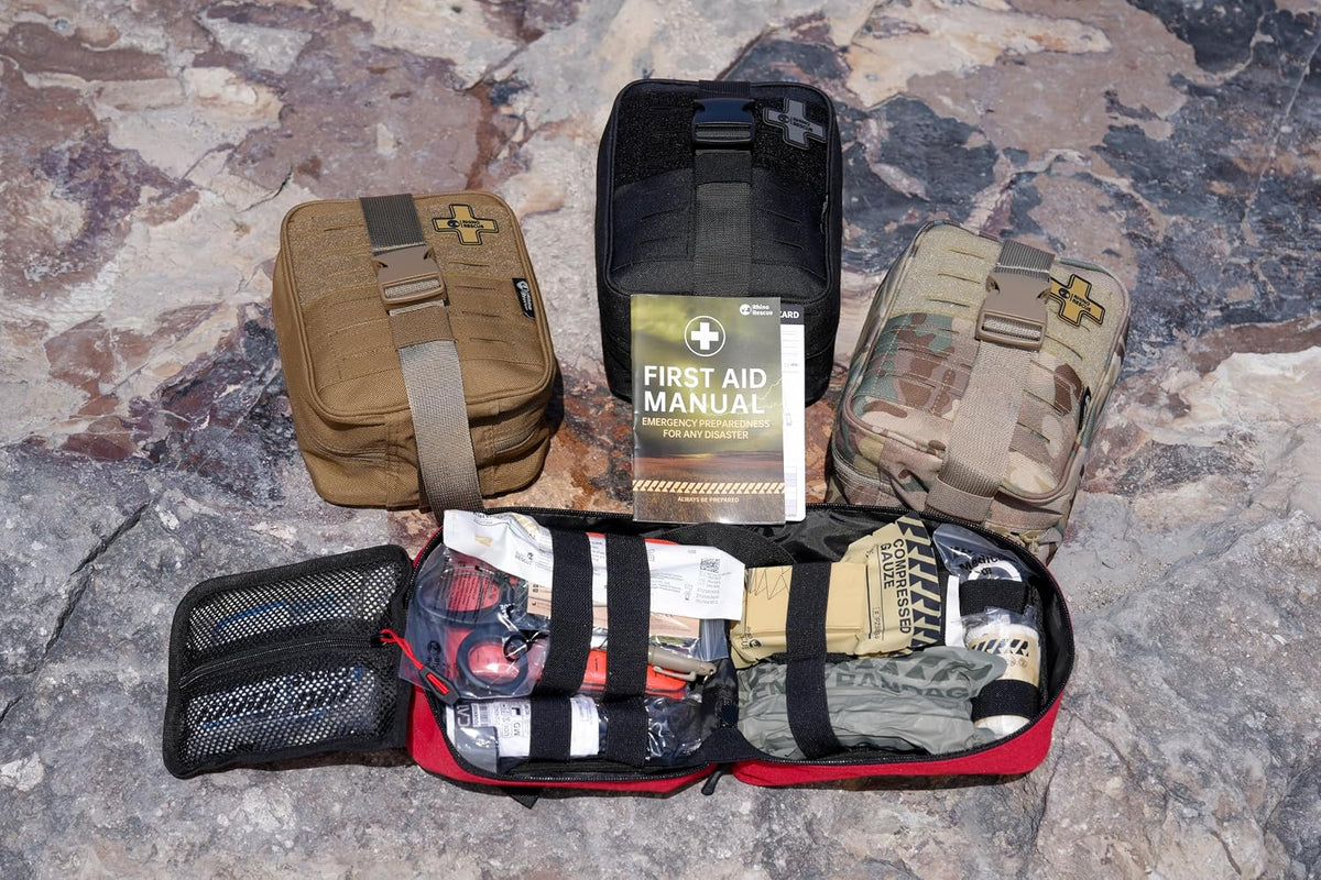 RHINO RESCUE IFAK Trauma Kit with C-A-T Tourniquet for Wound Care, Tactical First Aid Kit Molle Pouch for Military, Combat, Car, Camping, Hiking, Travel (Black)